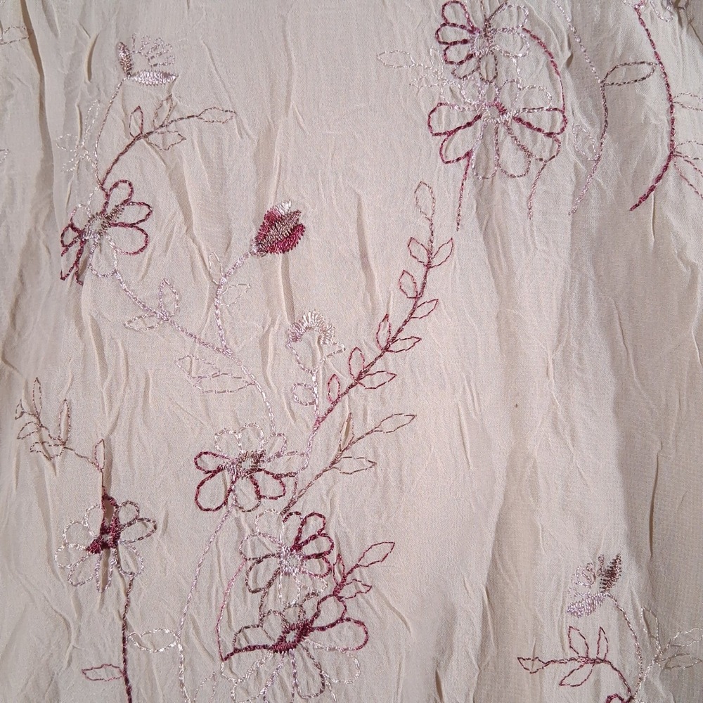 Papaya Womens Y2K Embroidered Babydoll Top Beige Floral Handkerchief Hem MEDIUM - Picture 6 of 13